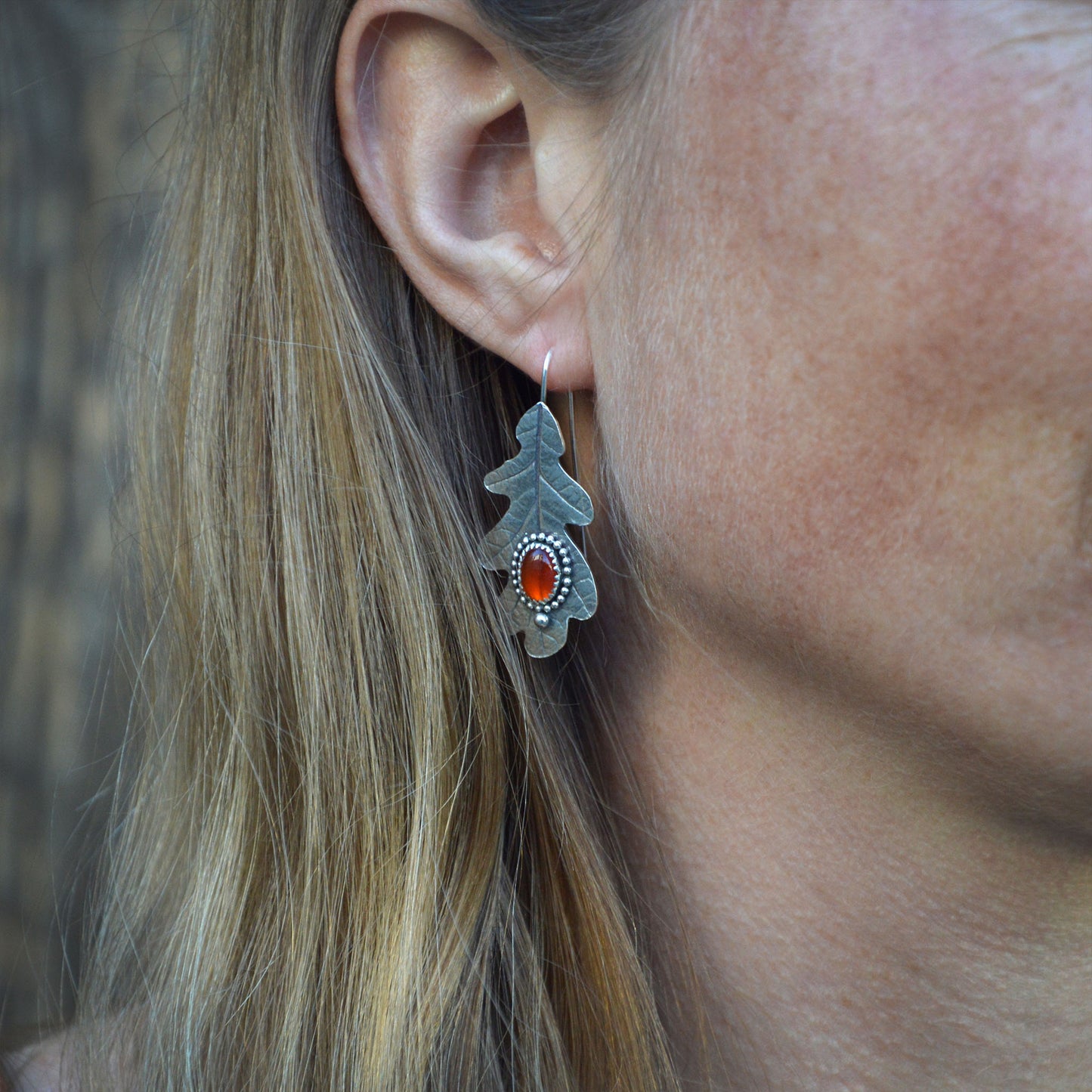 Carnelian Oak Drop Earrings